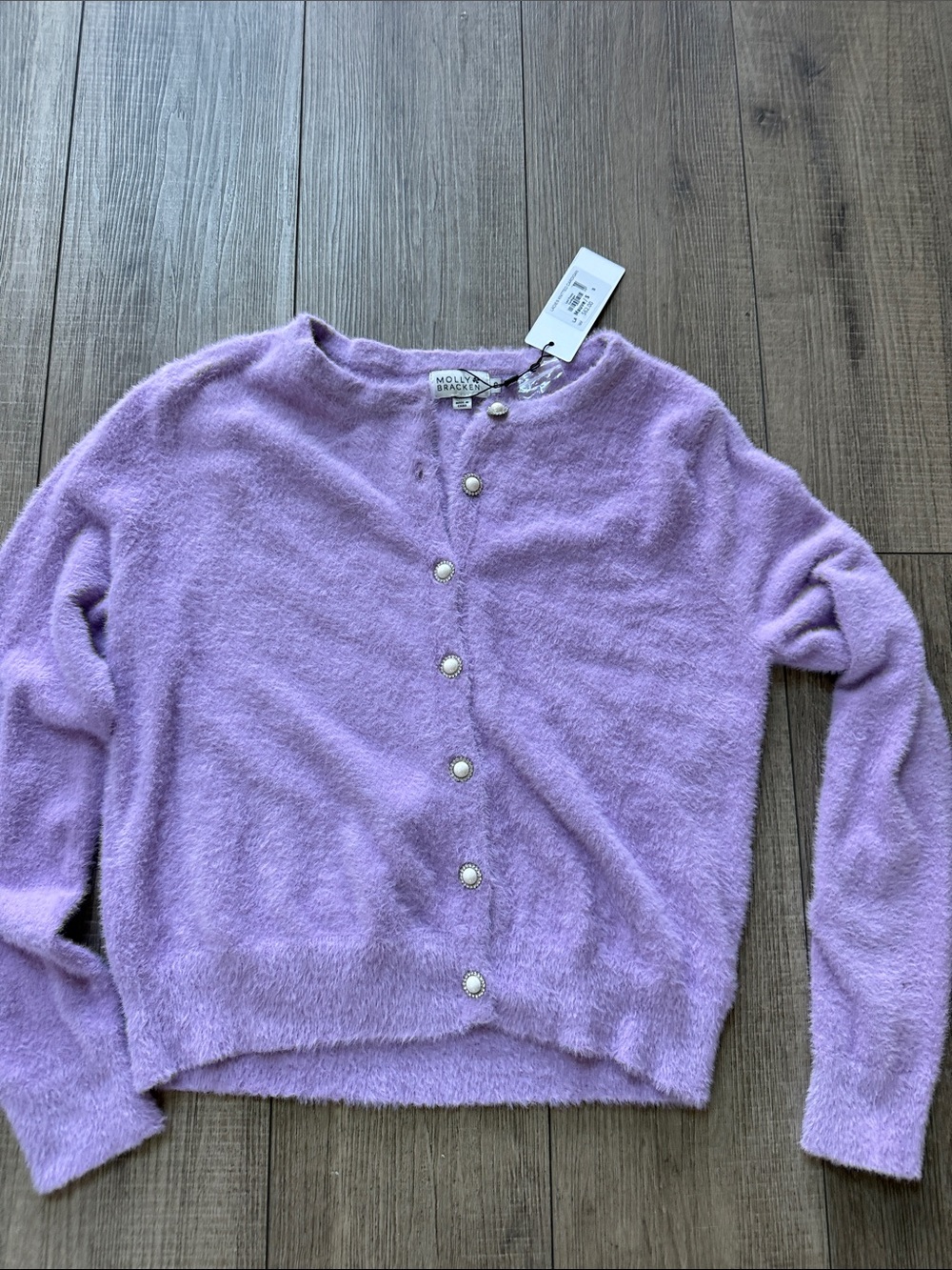 NWT Molly Bracken Lavender Fuzzy Button-Up Cardigan Size Small Boutique